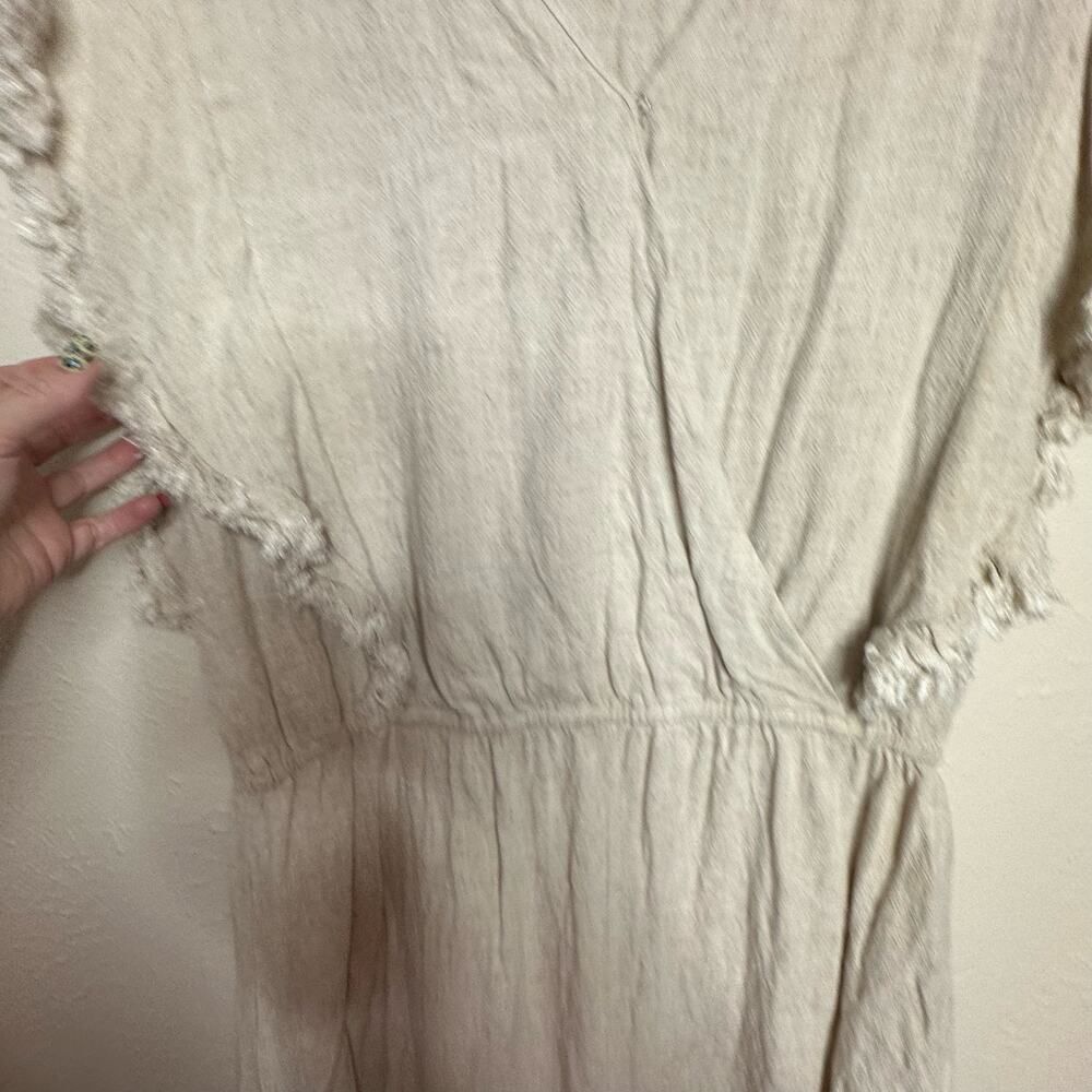 UmGee Cream Linen Blend Fringe flutter sleeve Elastic Waist Romper Woman's Large - Picture 5 of 9
